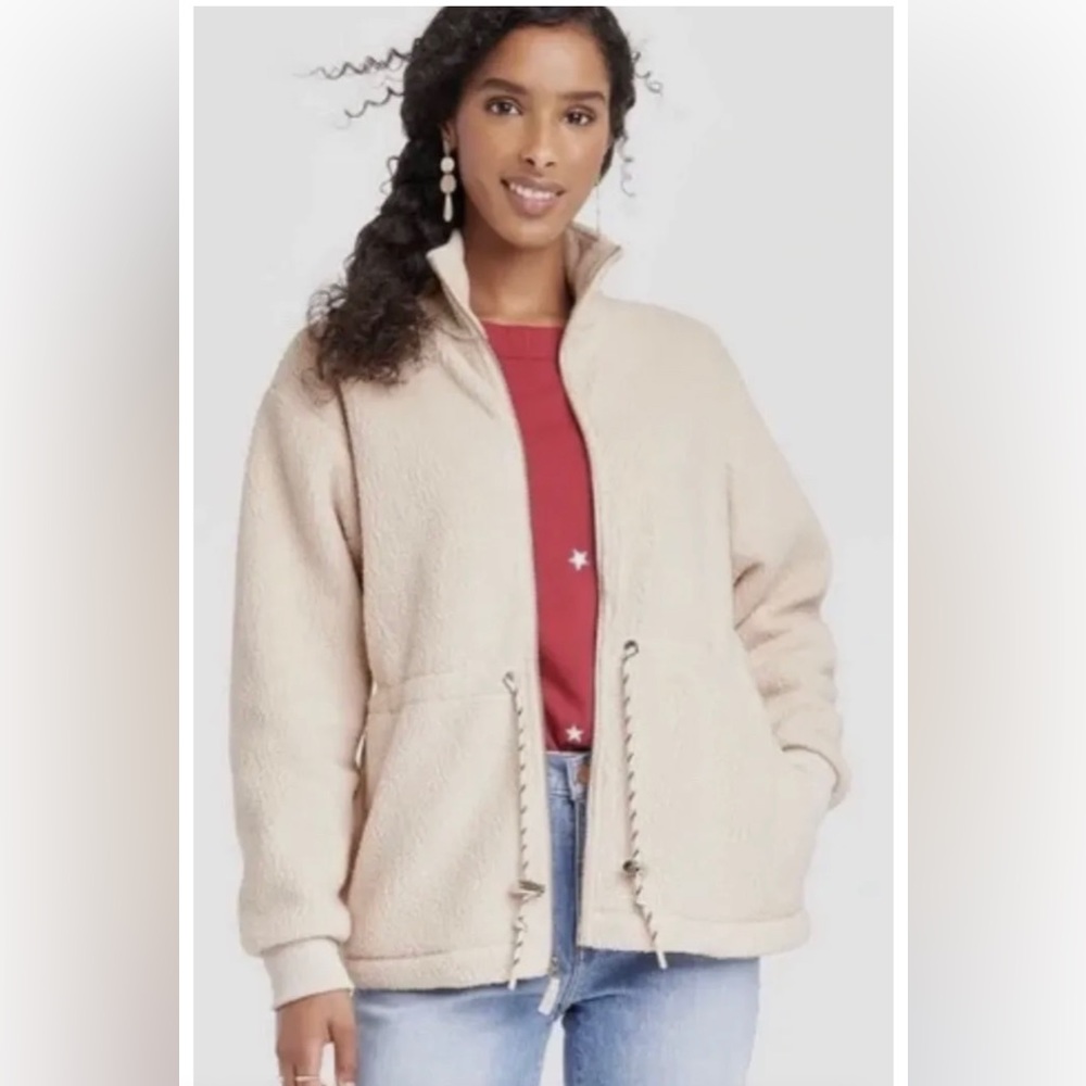 NWT UNIVERSAL THREAD - CREAM FLEECE JACKET size 3X & 4X  pockets zipper front